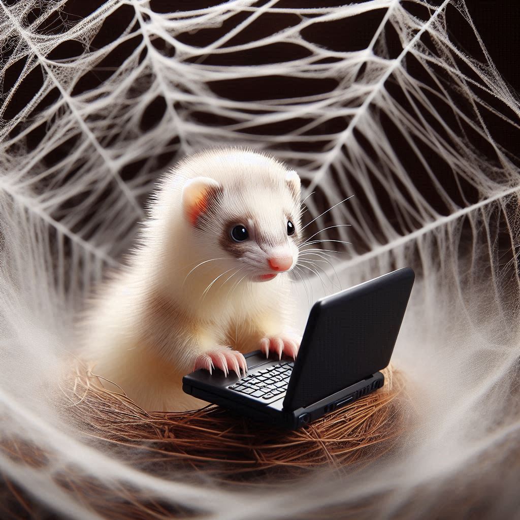 Image d'un furet tenant un écriteau sur lequel est écris Paris Web